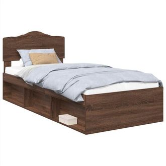vidaXL Bed Frame with Headboard Brown Oak 100 x 200 cm Solid Pine Wood vidaXL