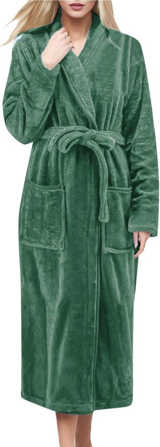 Nightdresses for Women UK Dressing Gowns Flannel Fleece Bathrobe Pyjamas Long Sleeve V Neck Nightgowns Fluffy Soft Comfy Sleepwear House Coat Thickene