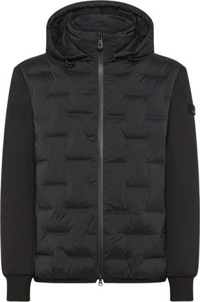 Peuterey Afneembare capuchonjas in jacquard polyester en technische nylonboor - Heren - Winterjassen - Zwart - S - Polyester - Jassen