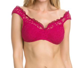 BECCA by Rebecca Virtue V-Neck Off The Shoulder Bikini Top In Raspberry