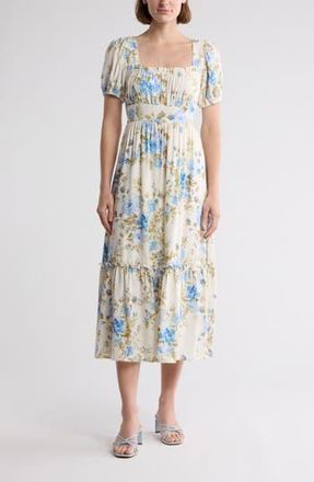 August Sky Floral Midi Dress in Blue Multi at Nordstrom Rack, Size Medium