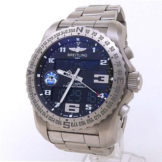 Breitling Pre-owned Breitling Cockpit F-35 Lightning Ii Perpetual Alarm Chronograph GMT Quartz Analog-Digital Chronometer Grey Dial Mens Watch EB5010