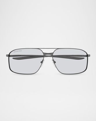 Balenciaga Men & apos;s Double-Bridge Metal Rectangle Sunglasses