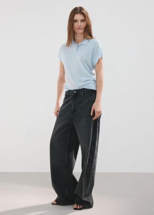 Mango Pullover collo polo celeste - Donna - XS - MANGO