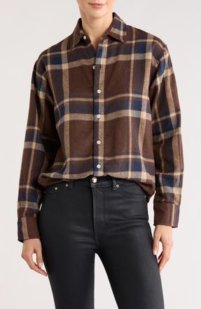 DL1961 Themla Oversize Plaid Flannel Button-Up Shirt in Brown Plaid at Nordstrom Rack, Size X-Small