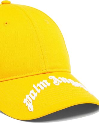 Palm Angels Mens Curved Logo Baseball Cap Yellow Accessories > Beanies & Hats