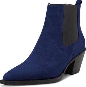Castamere Women Chunky Block Low Kitten Heel Close Pointed Toe Ankle Boots Short Bootie Slip-on Office Dress 6.5 CM Heels Boots Navy Blue 3.5 UK