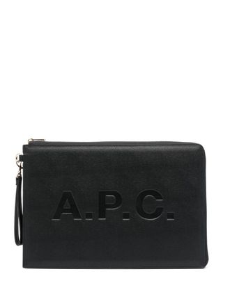 A.P.C. logo-print clutch bag - women - Cotton/Polyurethane/calcium carbonate/Polyester - One Size - Black