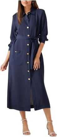 Access Fashion Access Fashion, Kleedjes, Dames, Blauw, S, Polyester, Marineblauwe Midi Jurk voor Zomerse Dagen