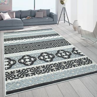 Paco Home Paco Home - Alfombra Interior Exterior Balc&oacute;n Terraza Motivo Retro Tejido Tipo 3d En Negro 200x290 Cm