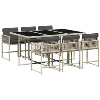 vidaXL vidaXL Set da Pranzo da Giardino 7 pz Cuscini Polyrattan Grigio Chiaro