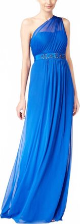 Adrianna Papell Embellished One Shoulder Gown In Royal