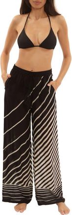 Trina Turk Net Stripe Wide Leg Cover-Up Pants in Black/Vanilla at Nordstrom, Size X-Small