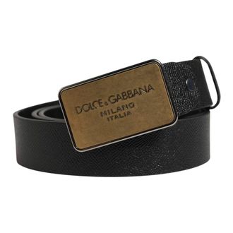 Dolce & Gabbana Belts, male, Black, Size: ONE SIZE Classic Calf Leather Metal Buckle Belt