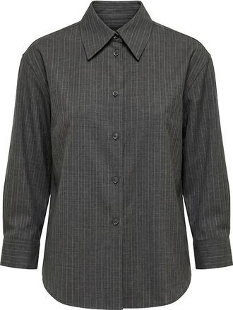 Jil Sander Gestreepte wollen blouse - Dames - Overhemden - Grijs - M - Wol - Overhemden