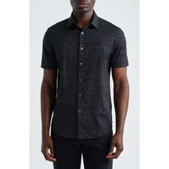 Bugatchi Miles OoohCotton Slub Short Sleeve Button-Up Shirt in Black at Nordstrom, Size Xx-Large