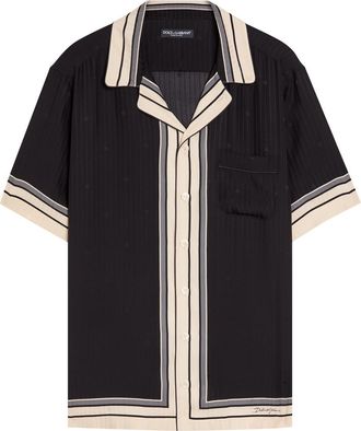 Dolce & Gabbana Striped Logo-jacquard Silk Shirt - Black - 40 (C15.75 / M)