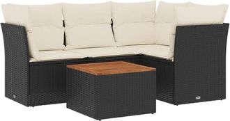 vidaXL Set De Muebles De Jard&iacute;n 5 Pzas Y Cojines Rat&aacute;n Sint&eacute;tico Negro Vidaxl