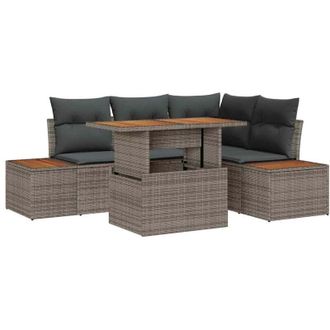 vidaXL Conjunto De Sof&aacute; De Jard&iacute;n 5 Pcs Gris Polirat&aacute;n Vidaxl