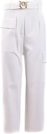 Pinko High Waisted Cargo Pants met Riem - Dames - Vrijetijds broeken - Wit - S - Leer - Broeken