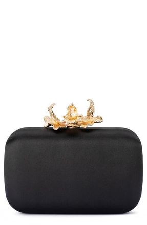Olga Berg Adele Orchid Lock Frame Clutch in Black at Nordstrom