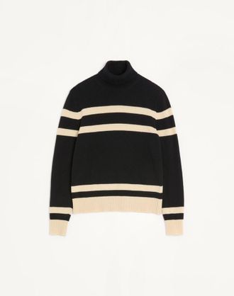 Valentino Maglione Collo Alto Valentino In Lana Con Ricamo VLogo Uomo NERO/BURRO XXL