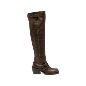 Dries Van Noten Schoenen, Dames, Bruin, 38 1/2 EU, Leer, Kniekousen met gespdetail