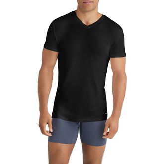 Tommy John 3-Pack Second Skin Stay Tucked V-Neck Undershirts in Black at Nordstrom, Size Xx-Large