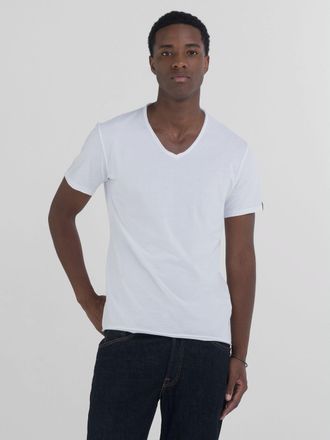 Replay V-Shirt REPLAY, Herren, Gr. XXL, weiss (wei&szlig;), Jersey, Obermaterial: 100% Baumwolle, regular fit, V-Ausschnitt, Shirts V-Shirt