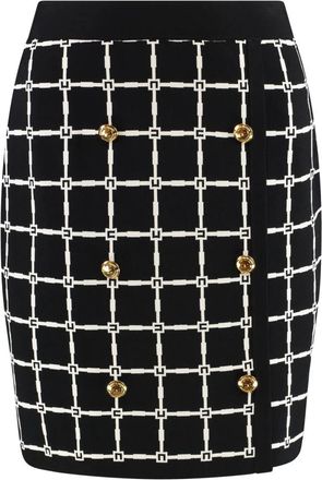 Elisabetta Franchi Logo Jacquard Minirok met Gouden Knopen - Dames - Korte rokken - Zwart - S - Leer - Rokken