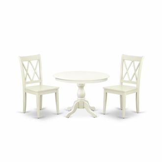 East West Furniture HBCL3-LWH-W 3 Piece Dining Table Set - Linen White Dinner Table and 2 Linen White Kitchen Chairs with Double X-Back - Linen White Finish