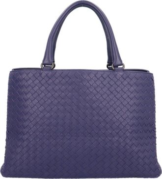 Bottega Veneta Purple Leather Handbag Tote Bag (Pre-Owned)