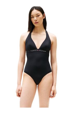 Tommy Hilfiger Womens Halterneck Swimsuit, Black (Black), M