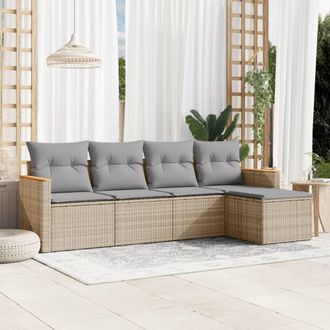 vidaXL Juego De Sof&aacute;s Jard&iacute;n Con Cojines 5 Pzas Rat&aacute;n Sint&eacute;tico Beige Vidaxl