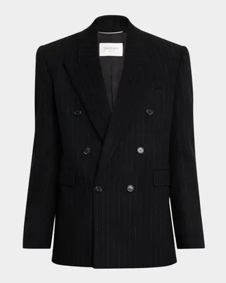 Saint Laurent Men & apos;s Pinstripe Double-Breasted Peak Lapel Sport Coat