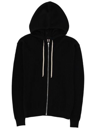 Rick Owens Black Ribbed Knit Wool Hoodie