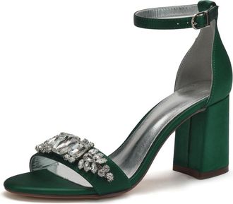 Generic Wedding Bridal Shoes Womens 8Cm Chunky High Heelankle Strap Pumps Sandals Bridal Party Prom Evening Formal Shoes8cm,Dark Green,10 UK