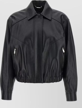 Versace leather jacket collared neck button cuffs hem