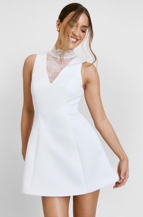 Six Stories Lace High Neck A-line Mini Dress in White at Nordstrom, Size 14