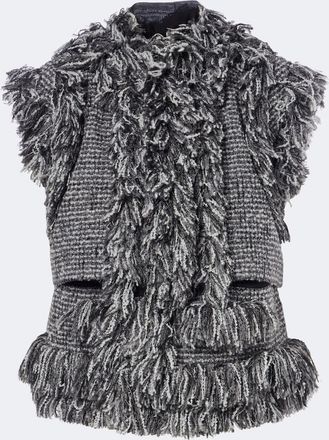 sacai Gilet in tweed di misto lana con frange