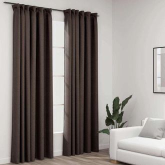 vidaXL Cortinas Opacas Ganchos Look De Lino 2 Pzs Gris Taupe140x245cm Vidaxl