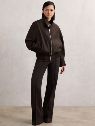 Reiss Chocolate Brown Wool Bomber Jacket, XL