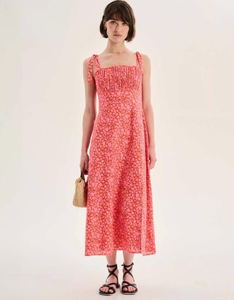 Omnes Womens Irina Ruched Bodice Strappy Dress in Red - Size: 16