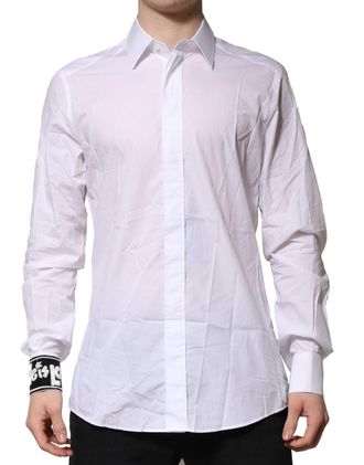 Dolce & Gabbana White GOLD Cotton Men Dress Formal Mens Shirt