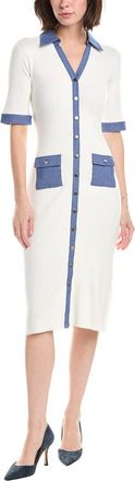T Tahari Elbow Sleeve Split Neck Rib Dress