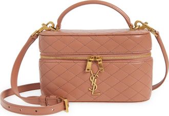 Saint Laurent Mini Gaby Quilted Leather Vanity Case in Barely Pink at Nordstrom