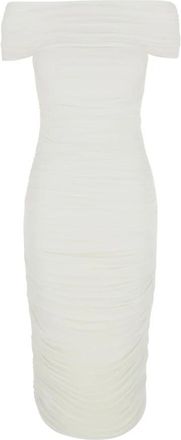 Norma Kamali Jurk met Vierkante Hals en Plooiwerk Midi - Dames - Casual kleedjes - Wit - M - Kleedjes