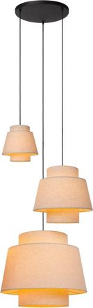 Lucide Lámpara colgante de tela 3xE27, beige