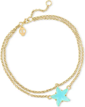 Ross-Simons Italian Light-Blue Glass Starfish Anklet in 18kt Gold Over Sterling