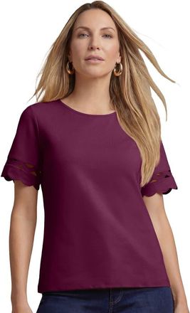 Jessica London Scallop Trim Tee in Deep Claret at Nordstrom, Size Medium